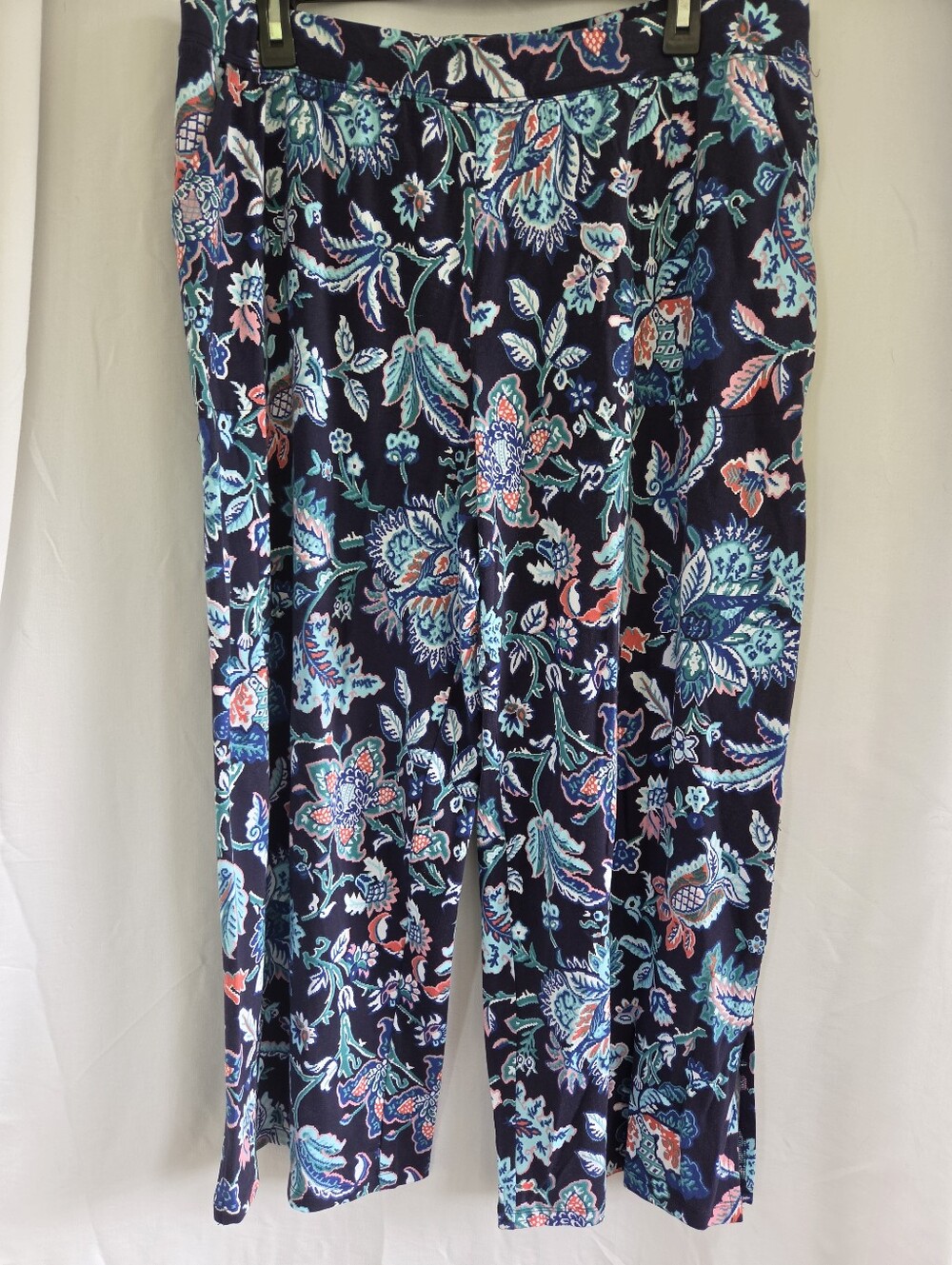 Women's Navy Floral Pull-On Elastic Waist Ankle Pants With Pockets. Sz LP